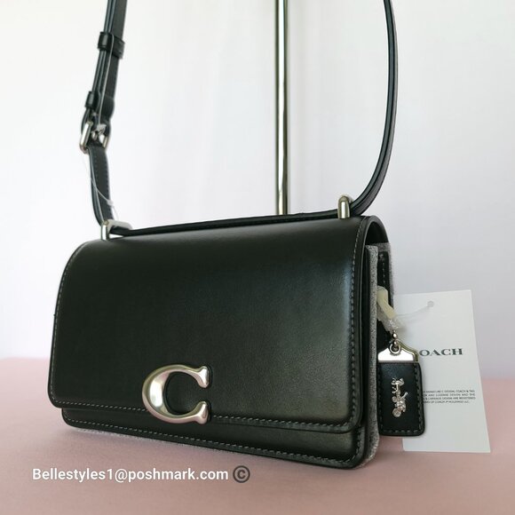 COACH Bandit Luxe Refined Smooth Calf Leather Small Crossbody Bag- Black color ⭐ - Picture 3 of 16